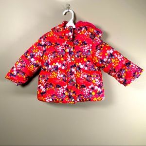 CARTER’s baby pink floral puffer hooded jacket 12M
